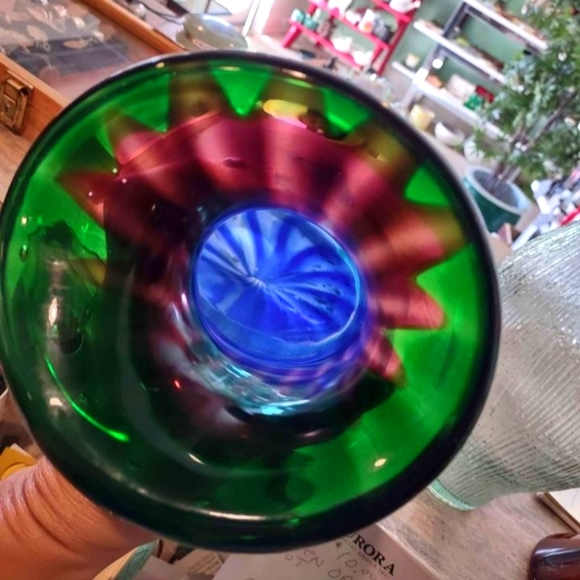 Murano Multi Color Glass Vase Vintage w Slanted Top - Picture 2 of 5